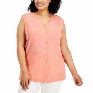 Alfani  Plus Size Women's Sunrise Coral Sleeveless Button Up Top Size 2X
